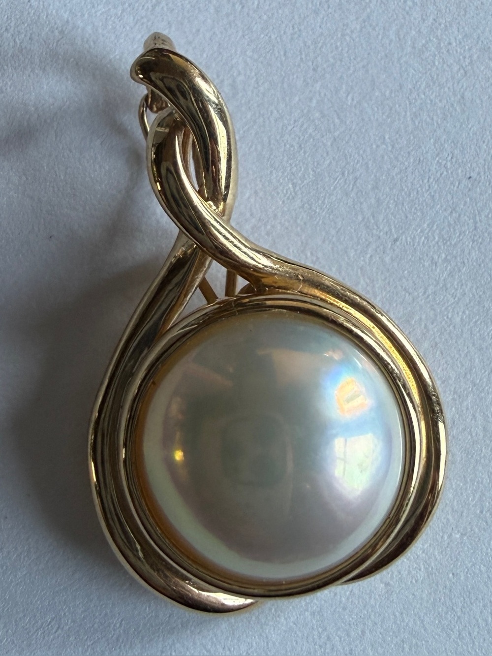 Vintage 14K Yellow Gold 14MM Mabe Pearl PENDANT ENHANCER - Picture 10 of 14